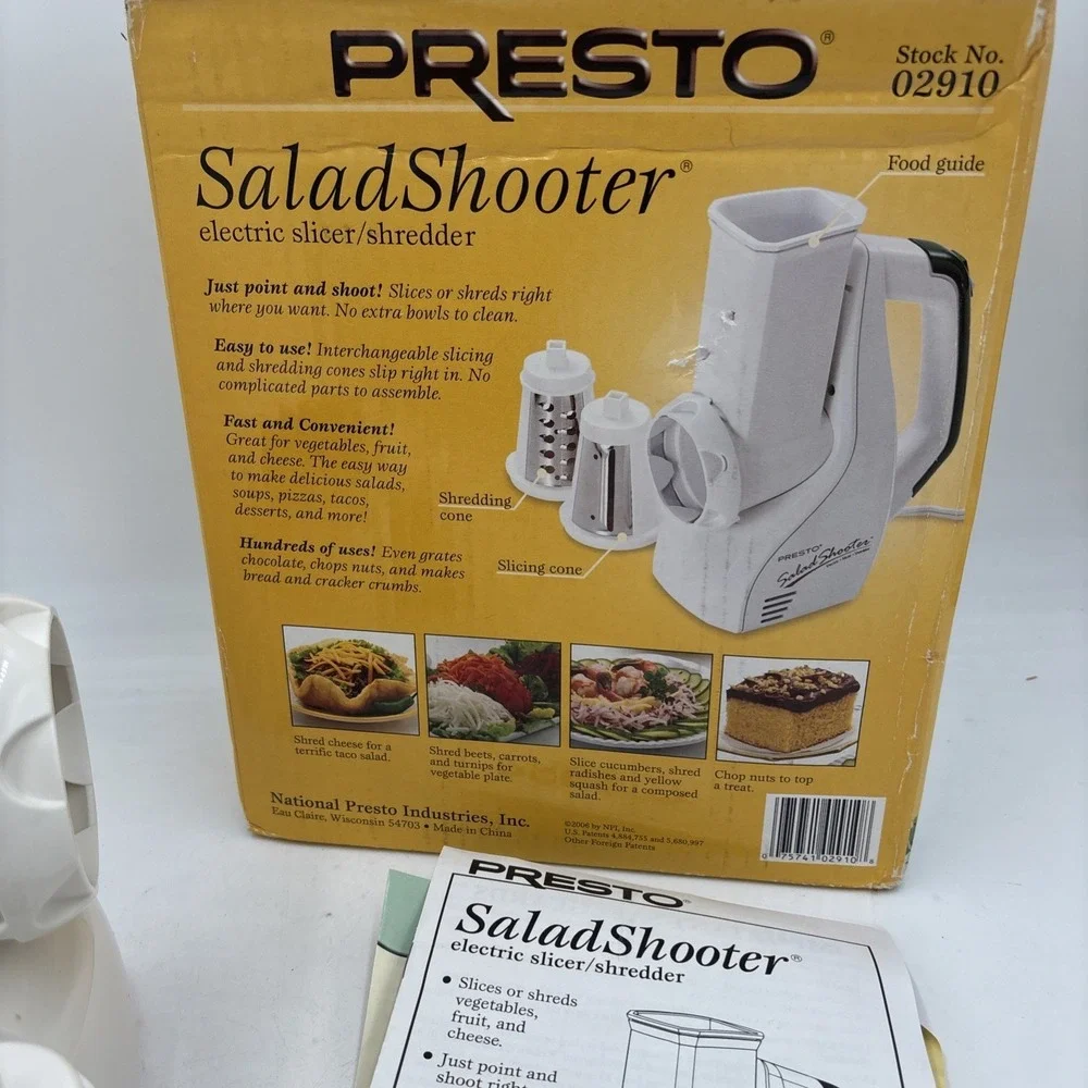 Presto Salad Shooter Model 02910 Electric Slicer Shredder WORKS Box READ